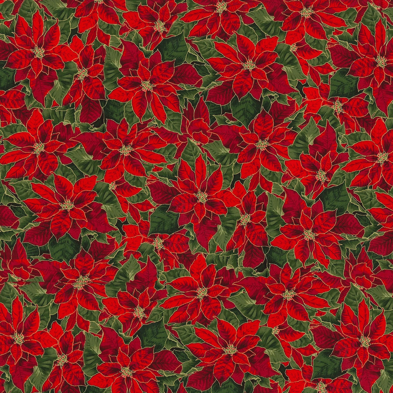 Fabric Traditions Christmas Red Poinsettia Cotton Fabric